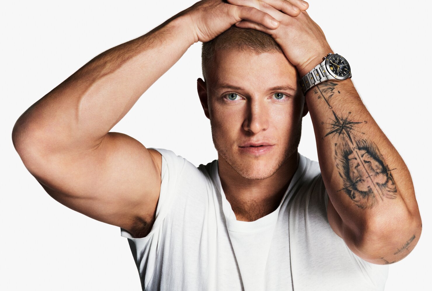 Christian McCaffrey in Movado SE Chronograph