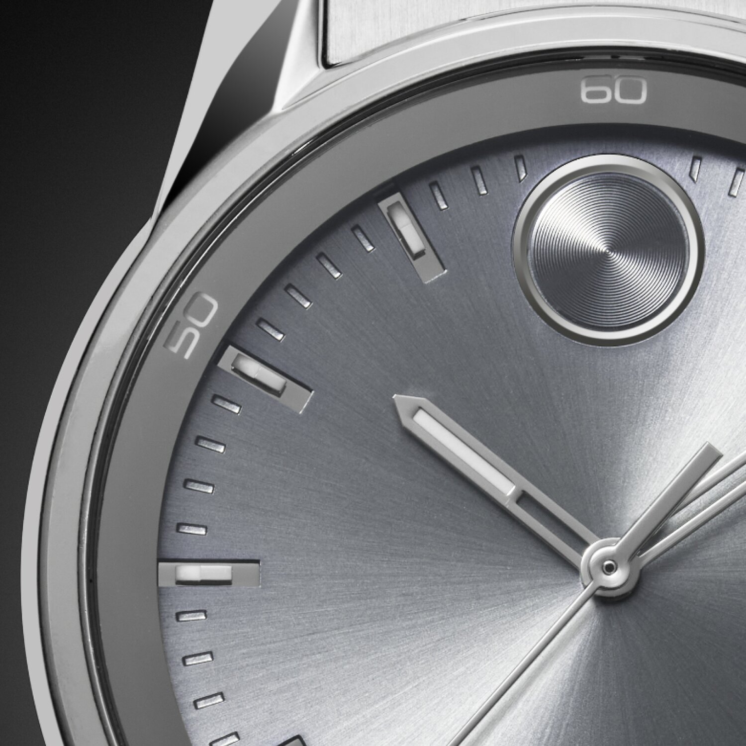 Silver Movado BOLD Verso watch dial