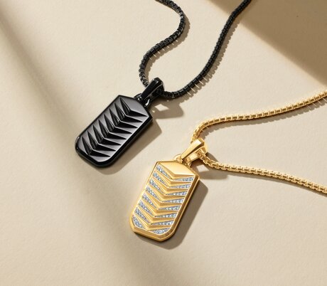 Black plated Chevron necklace and gold plated Chevron necklace with diamonds.