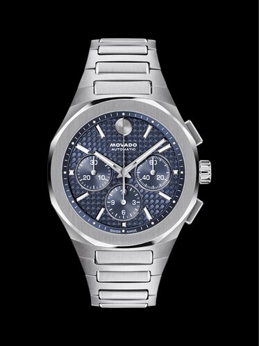 Alta Centurion Chronograph watch with stainless steel bracelet and blue dial.