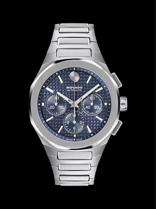 Alta Centurion Chronograph watch with stainless steel bracelet and blue dial.