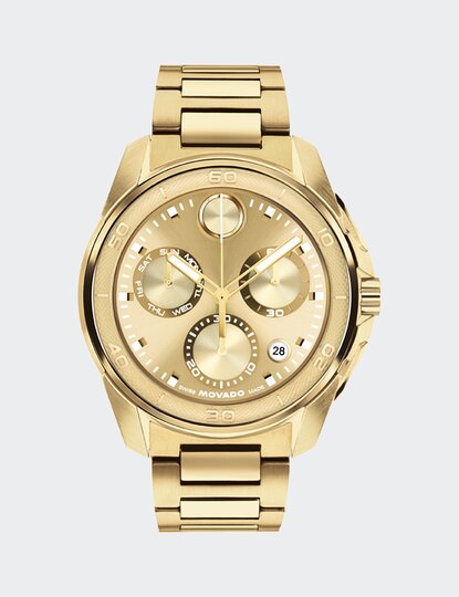 Gold tone BOLD Verso S chronograph bracelet watch.