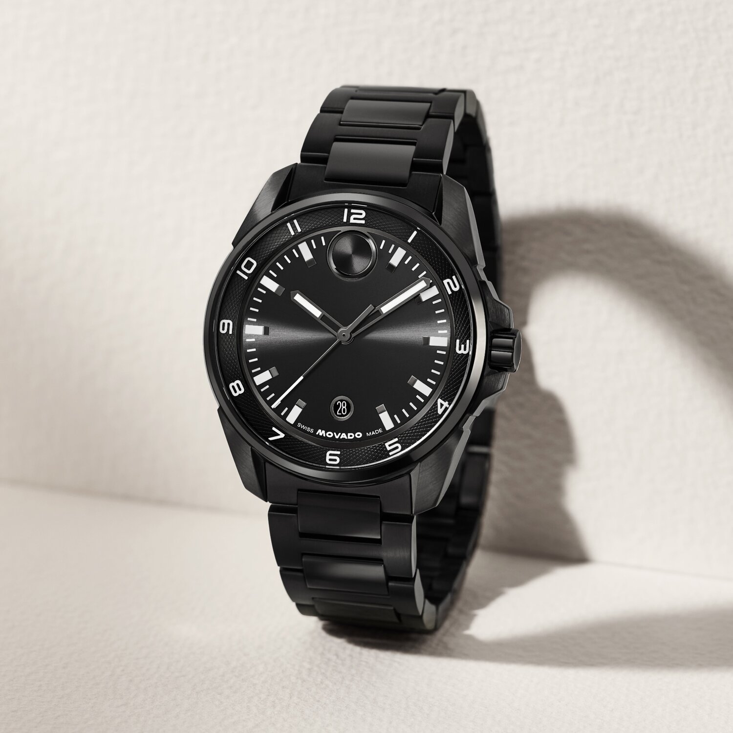 Black BOLD Verso S bracelet watch with white dial accents.