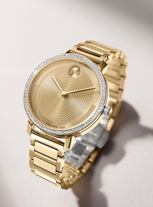 Gold tone BOLD Evolution 2.0 bracelet watch with crystal set bezel.