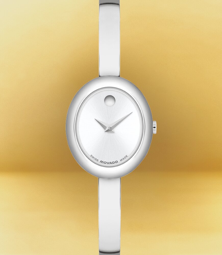 Stainless Steel Museum Classic Bangle watch with oval dial.