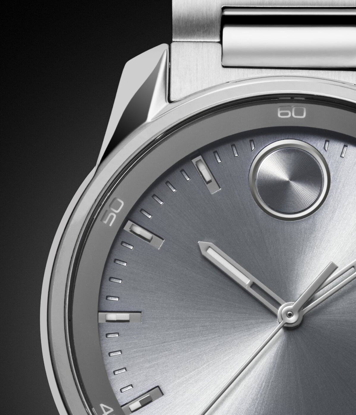 Silver Movado BOLD Verso watch dial