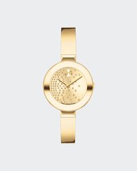 Gold tone BOLD Bangle watch with cascading crystals on the dial and bracelet.