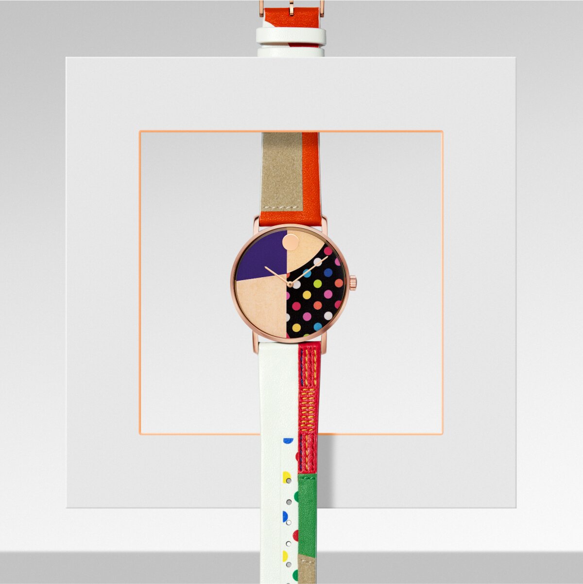 Colorful Movado watch featuring the abstract artwork of Derrick Adams, Ebony Fashion Fair 3