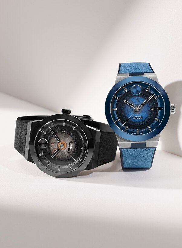 BOLD Fusion skeleton watches in blue and black with straps.