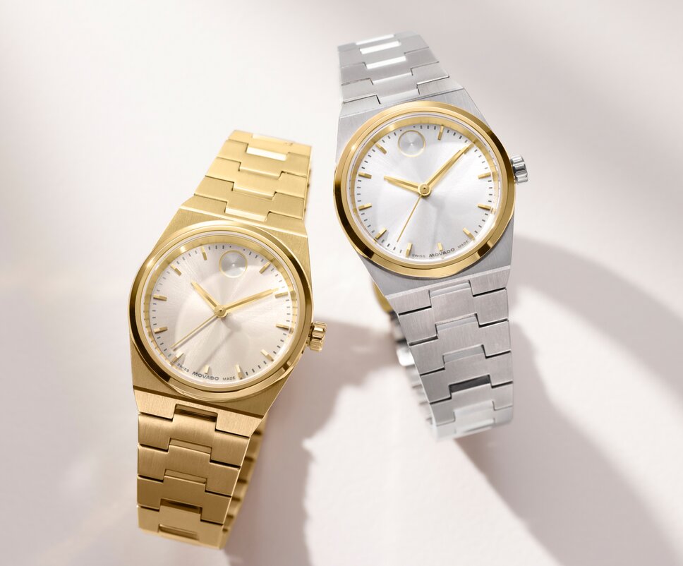 Gold tone BOLD Quest Mini bracelet watch next to the two tone BOLD Quest Mini bracelet watch.