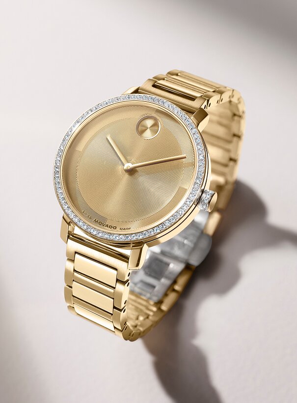 Gold tone BOLD Evolution 2.0 bracelet watch with crystal set bezel.