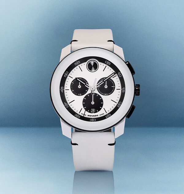 BOLD TR90 Chronograph watch with white strap and chronograph dial with black accents