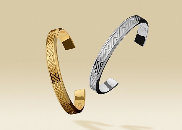 Movado Men's chevron cuffs in silver and gold tone