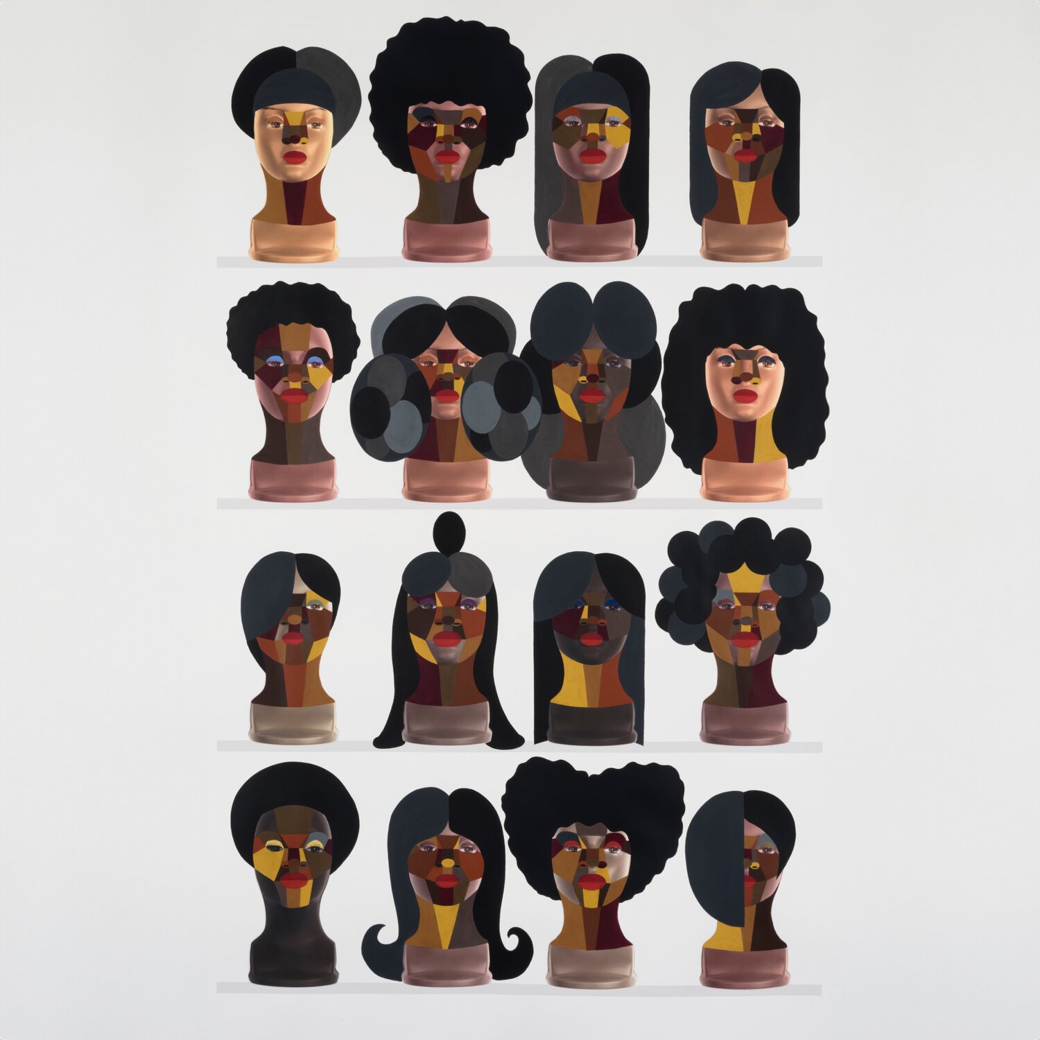 Derrick Adams, Style Variation Grid 6 artwork of heads with various hairstyles and facial features