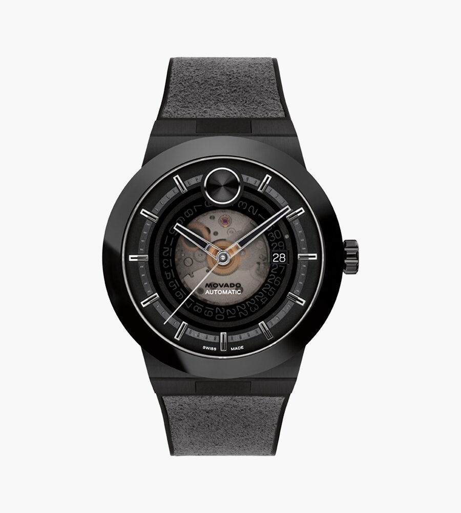 BOLD Fusion watch with black strap and skeleton dial
