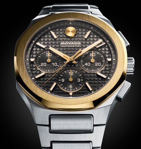 Alta Centurion Chronograph watch with solid 18K gold bezel.