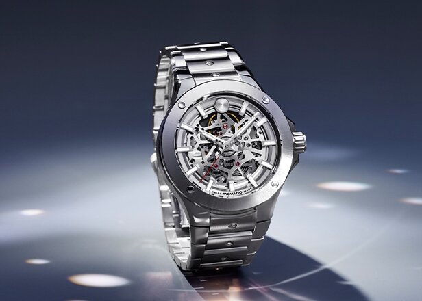 Stainless Steel Alta SE watch with skeleton dial.