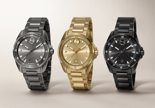 Black plated BOLD Verso bracelet watch next to a gold tone BOLD Verso bracelet watch