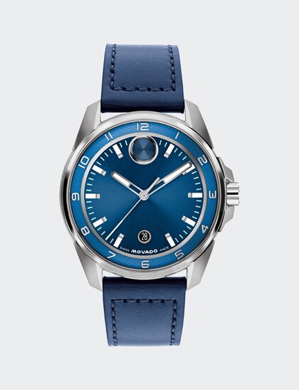 Blue BOLD Verso S leather watch.