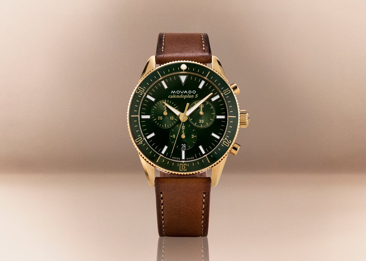 Heritage Series Calendoplan S with brown strap and green chronograph dial