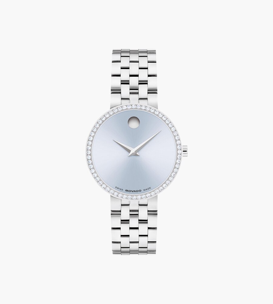 Museum Classic watch with silver bracelet, blue dial and lab grown diamond bezel