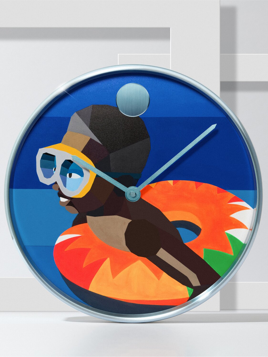 Movado wall clock featuring the artwork of Derrick Adams, Floater 109