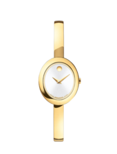 Gold tone Museum bangle watch with oval dial.