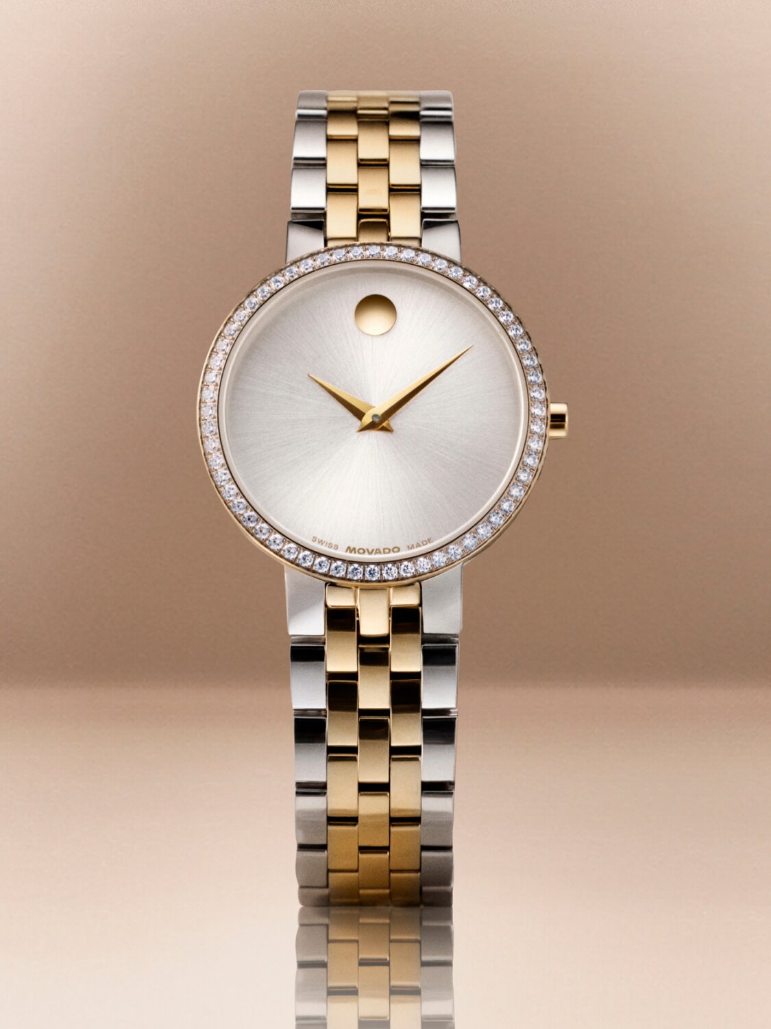 Two tone Museum Classic watch with lab grown diamond bezel.