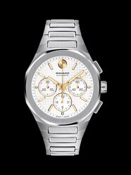 Alta Centurion Chronograph watch with stainless steel bracelet and white dial.