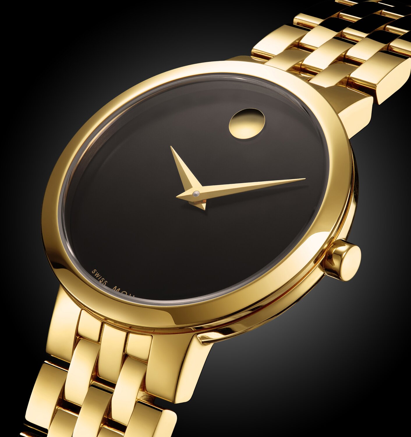 Gold tone Museum Classic bracelet watch with black dial