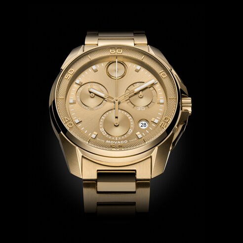 Gold tone BOLD Verso S chronograph bracelet watch.