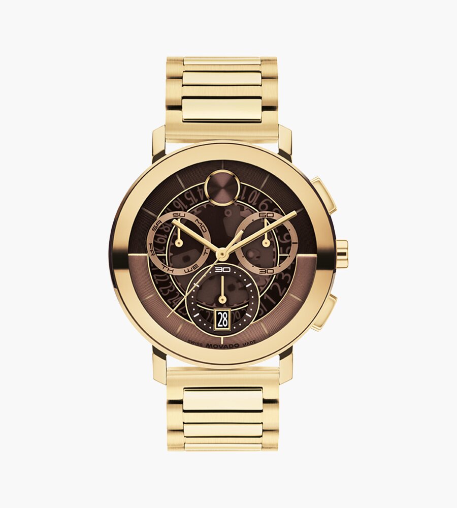 BOLD Evolution 2.0 watch with gold tone bracelet and brown skeleton chronograph dial