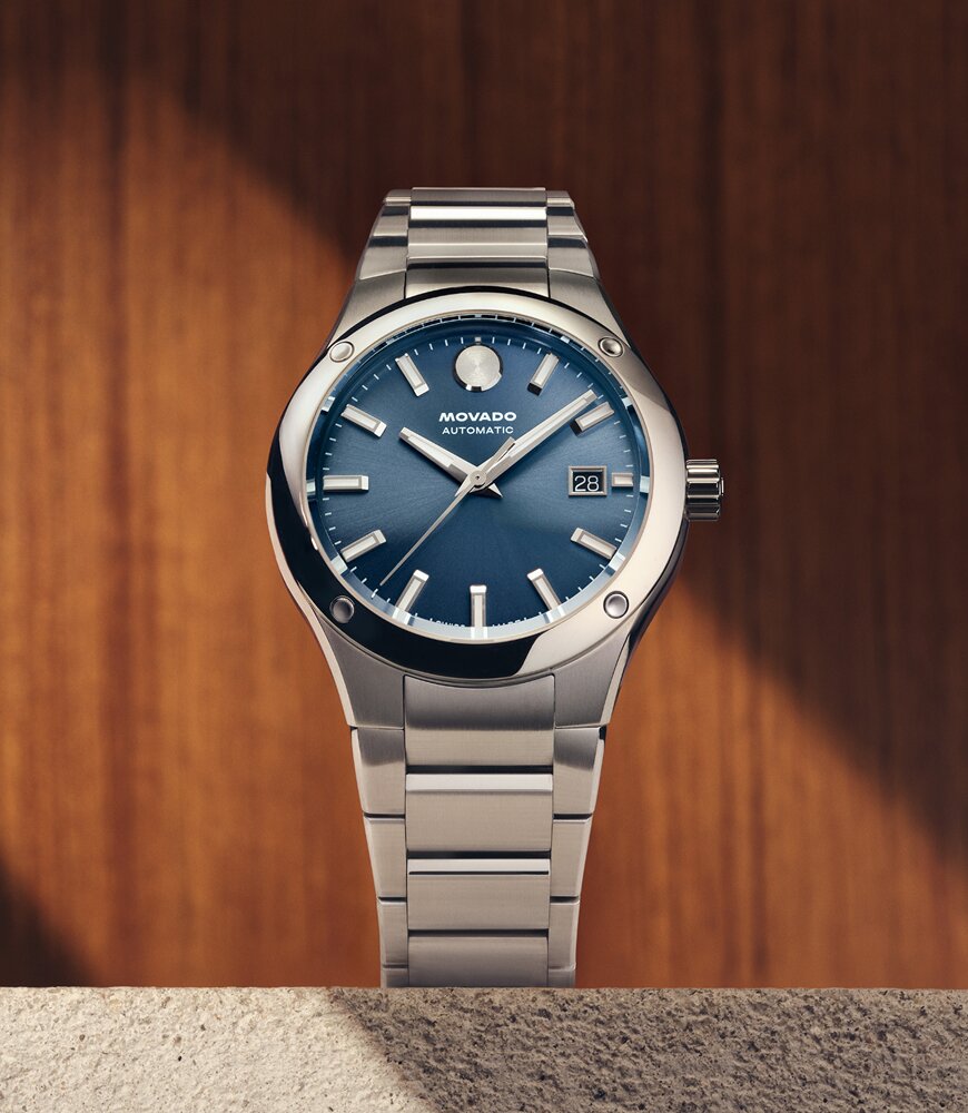 Museum Imperiale watch with stainless steel bracelet and blue dial.