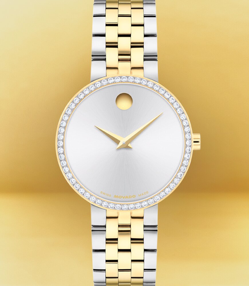 Two Tone Museum Classic bracelet watch featuring lab grown diamond bezel.