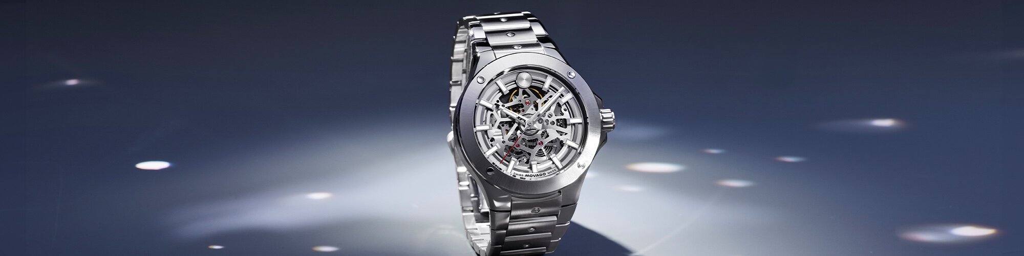 Stainless Steel Alta SE watch with skeleton dial.