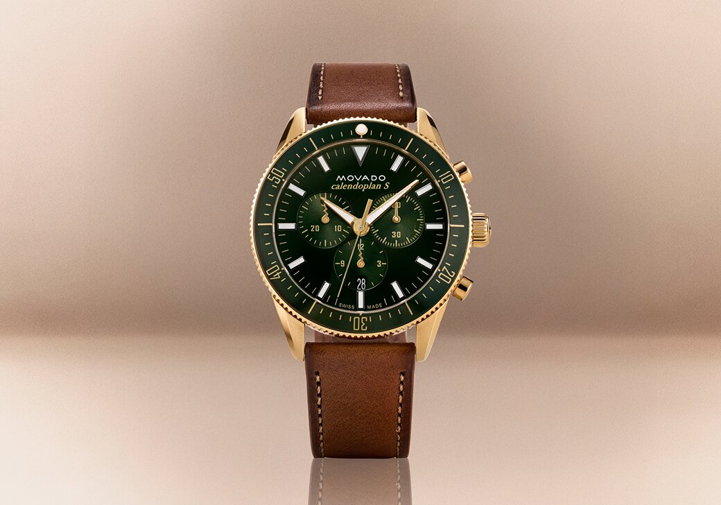 Heritage Series Calendoplan S with brown strap and green chronograph dial