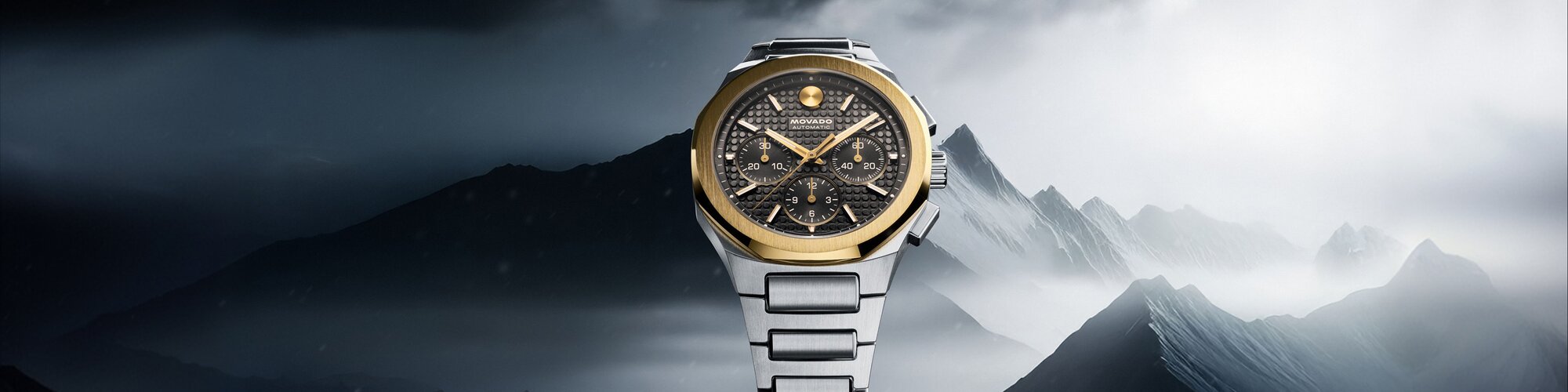 Alta Centurion chronograph watch with stainless steel bracelet and grey octagonal dial.