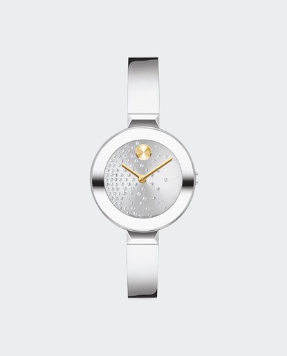 Silver BOLD Bangle watch with cascading crystals on the dial and bracelet.