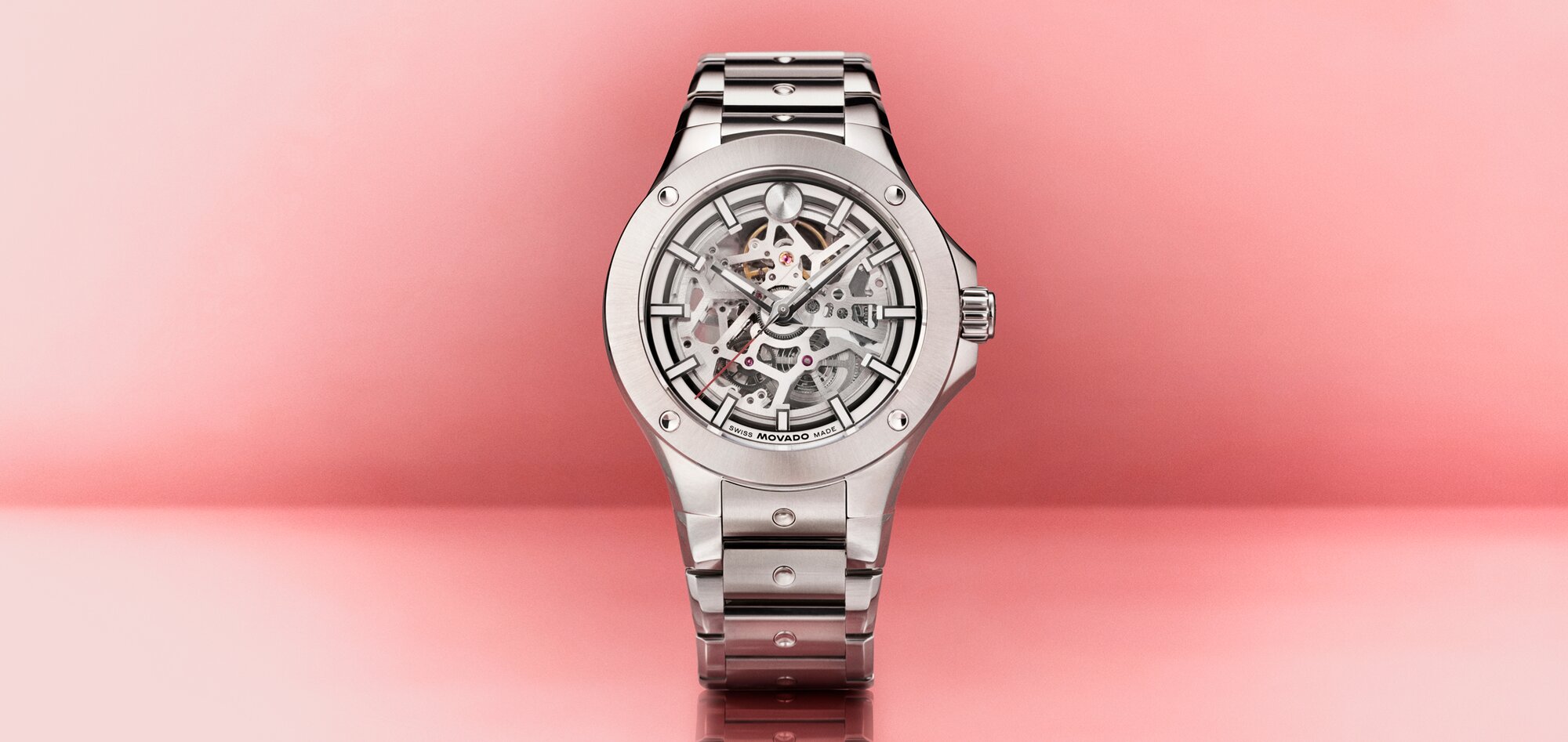 Alta SE Automatic bracelet watch in stainless steel with skeleton dial.