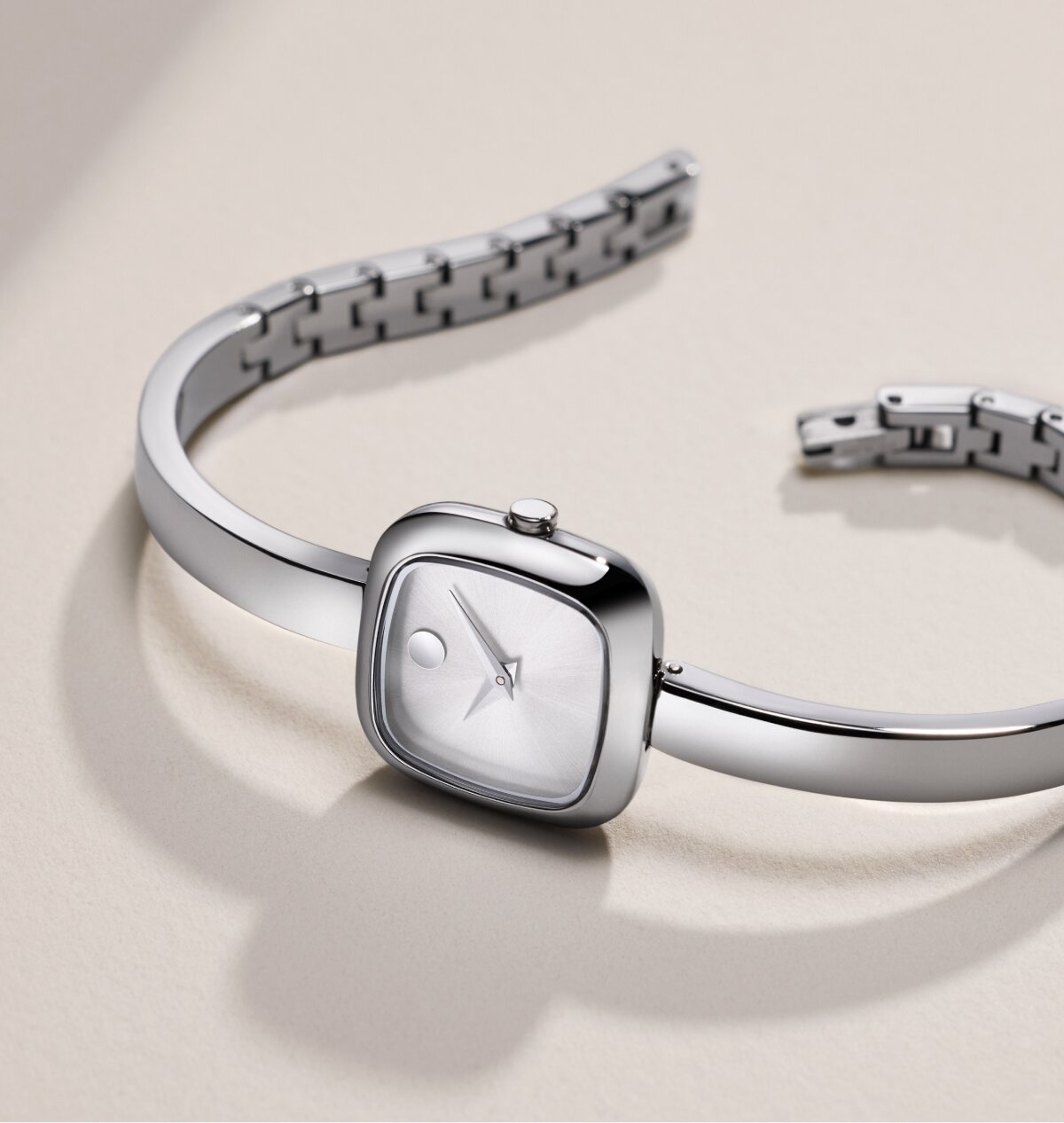 Stainless Steel Museum Bangle watch with square dial.