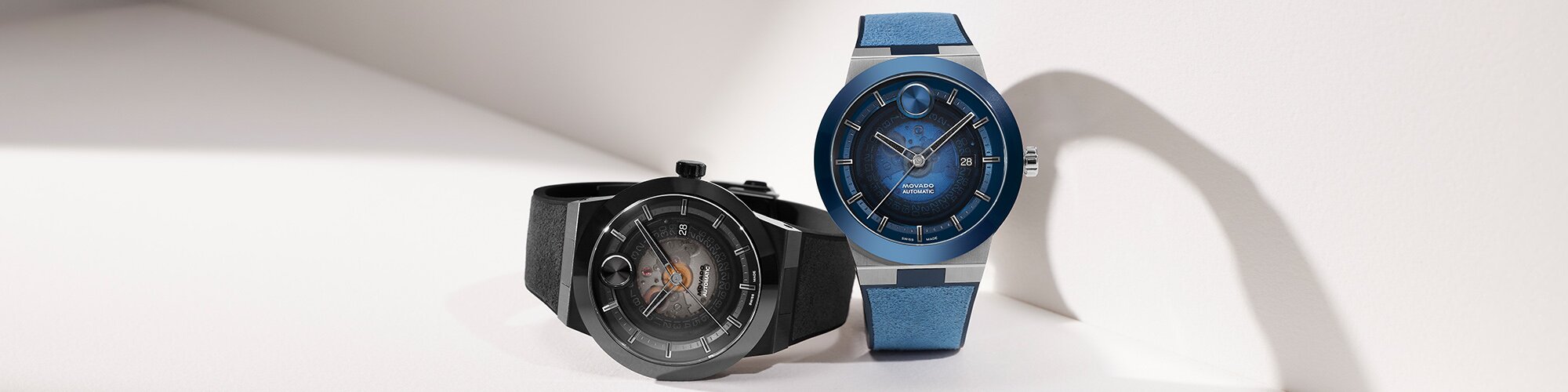 Black BOLD Fusion watch with Skeleton dial next to a Blue BOLD Fusion watch with skeleton dial.