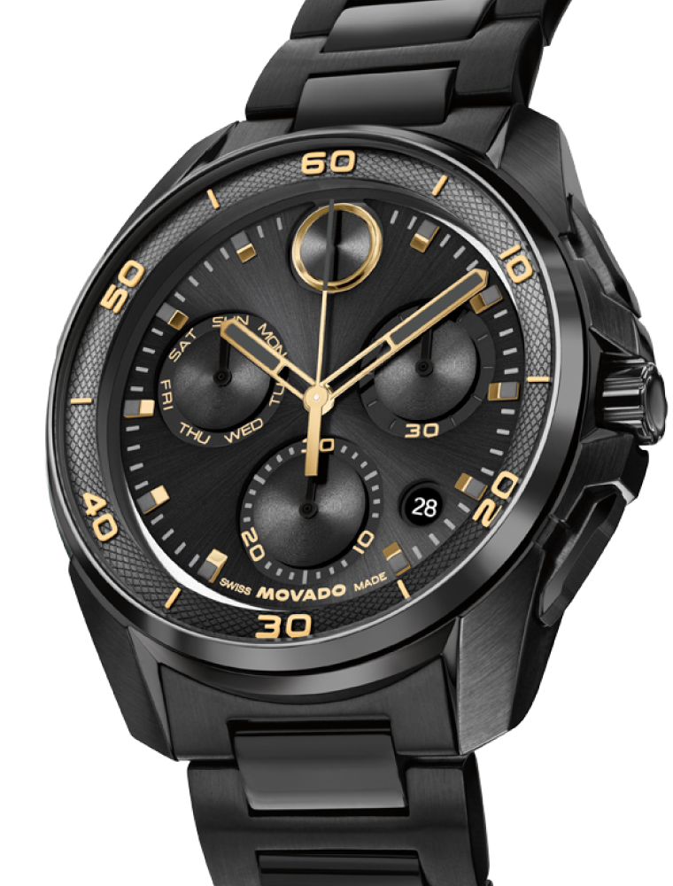 Centurion Chronograph watch with grey plated bracelet and blue chronograph dial.