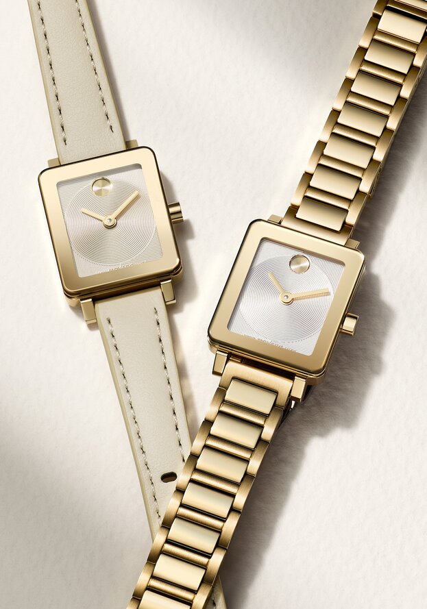 BOLD Evolution 2.0 Mini watches in tan strap and gold tone bracelet.