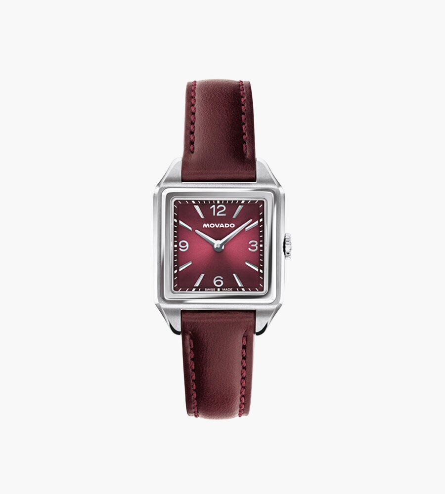 Red Heritage 1917 watch with leather strap and square dial