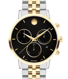 Two tone Museum Classic Chronograph bracelet watch with black dial.