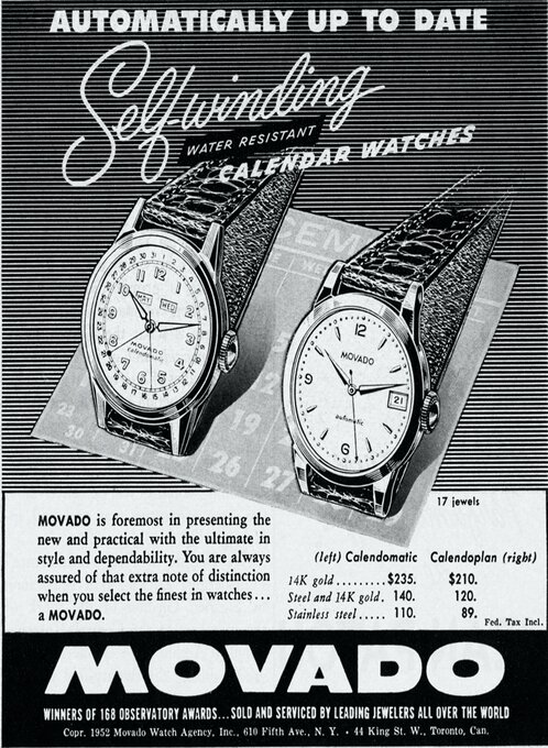 Movado Calendar watches vintage Ad from 1952.