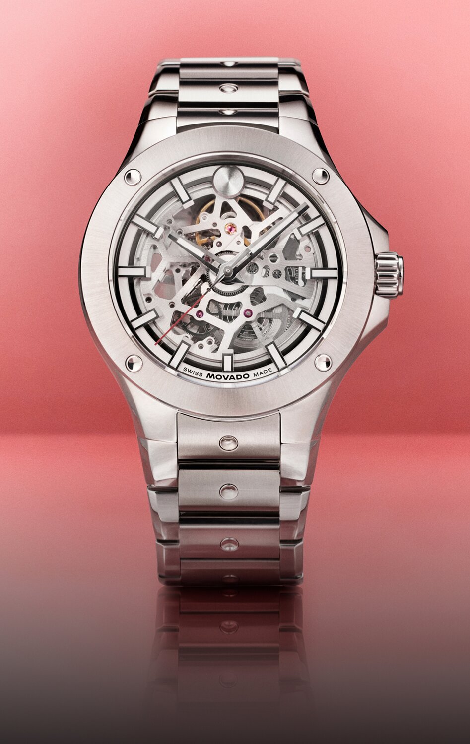 Alta SE Automatic bracelet watch in stainless steel with skeleton dial.