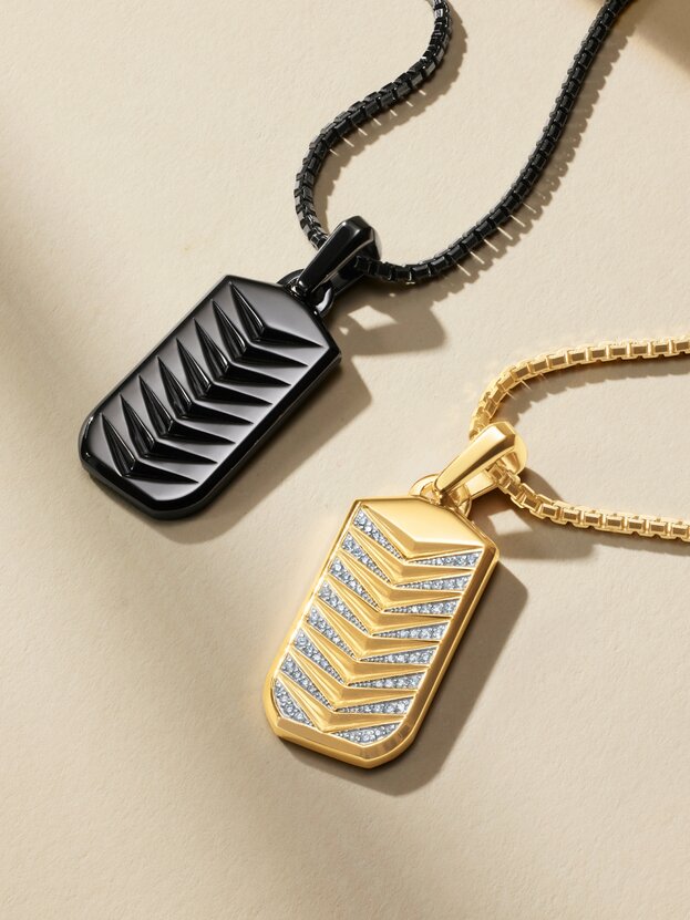Black plated Chevron necklace and gold plated Chevron necklace with diamonds.