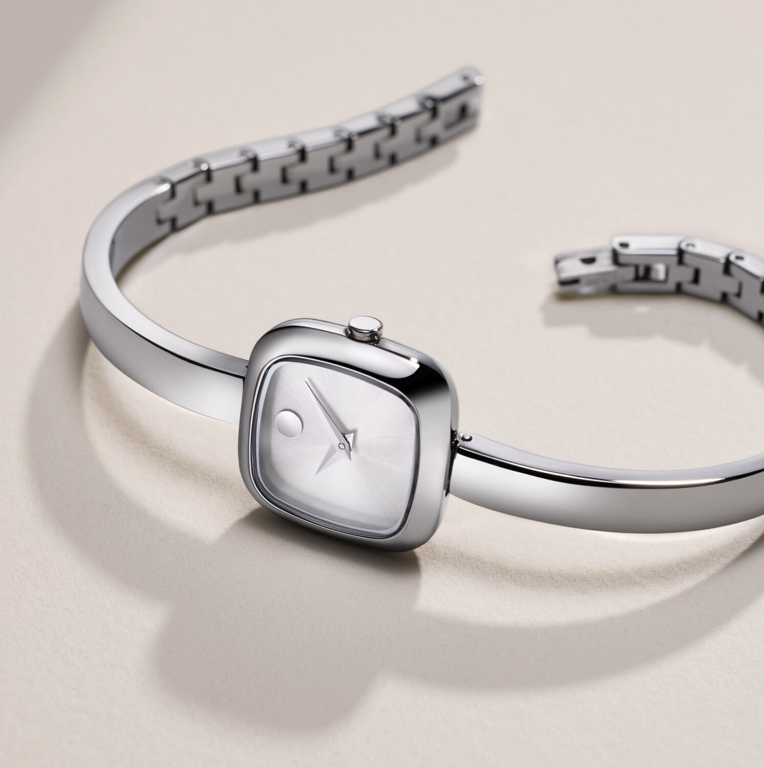 Stainless Steel Museum Bangle watch with square dial.