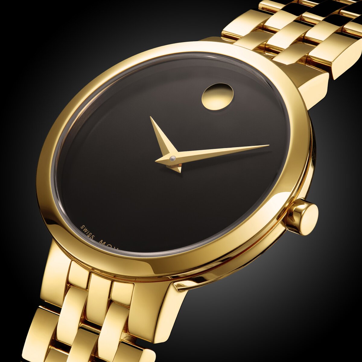 Gold tone Museum Classic bracelet watch with black dial